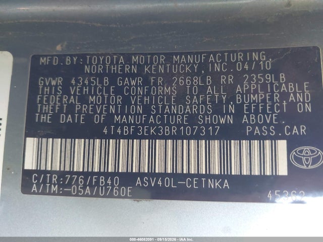 Продаж на аукціоні авто 2011 Toyota Camry Le, vin: 4T4BF3EK3BR107317, номер лоту: 46082091