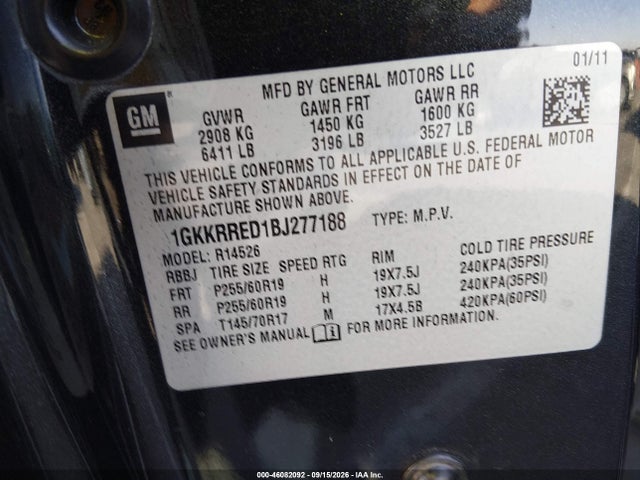 Продажа на аукционе авто 2011 Gmc Acadia Slt-1, vin: 1GKKRRED1BJ277188, номер лота: 46082092