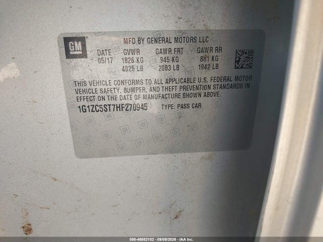 Продаж на аукціоні авто 2017 Chevrolet Malibu 1fl, vin: 1G1ZC5ST7HF270945, номер лоту: 46082102