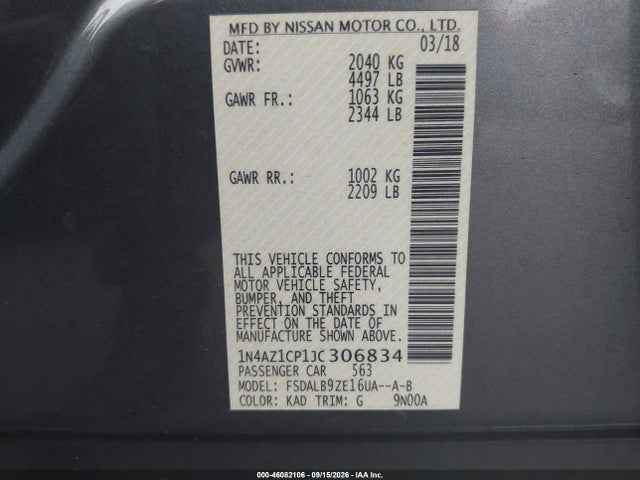 Продажа на аукционе авто 2018 Nissan Leaf S, vin: 1N4AZ1CP1JC306834, номер лота: 46082106