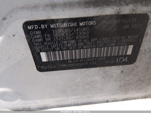 Продажа на аукционе авто 2019 Mitsubishi Mirage G4 Rf, vin: ML32F3FJ2KHF11504, номер лота: 46082118