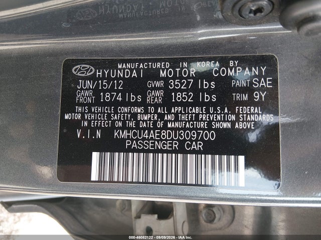 Auction sale of the 2013 Hyundai Accent Gls, vin: KMHCU4AE8DU309700, lot number: 46082122
