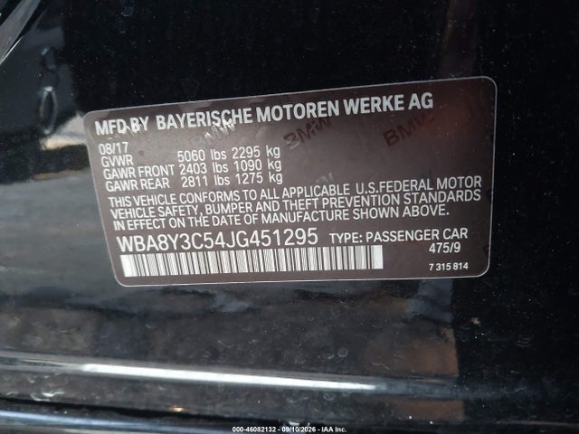 2018 Bmw 340i Gran Turismo Xdrive მანქანა იყიდება აუქციონზე, vin: WBA8Y3C54JG451295, აუქციონის ნომერი: 46082132