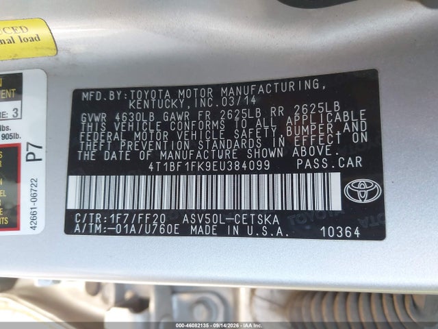 4T1BF1FK9EU384099 Toyota CAMRY SE