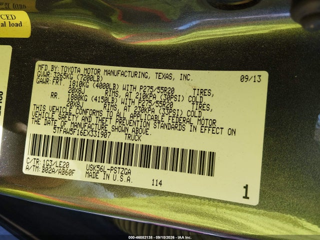 Продажа на аукционе авто 2014 Toyota Tundra Platinum 5.7l V8, vin: 5TFAW5F16EX331907, номер лота: 46082138