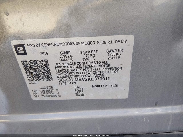 Aukcja sprzedaży 2019 Gmc Terrain Sle, vin: 3GKALMEV2KL379911, numer aukcji: 46082145