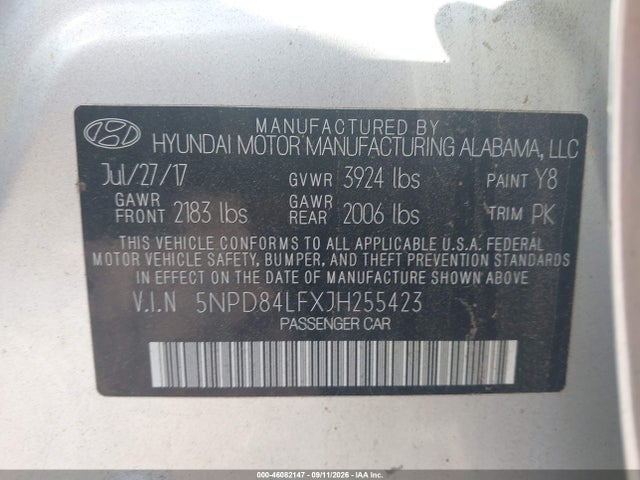 Aukcja sprzedaży 2018 Hyundai Elantra Sel, vin: 5NPD84LFXJH255423, numer aukcji: 46082147