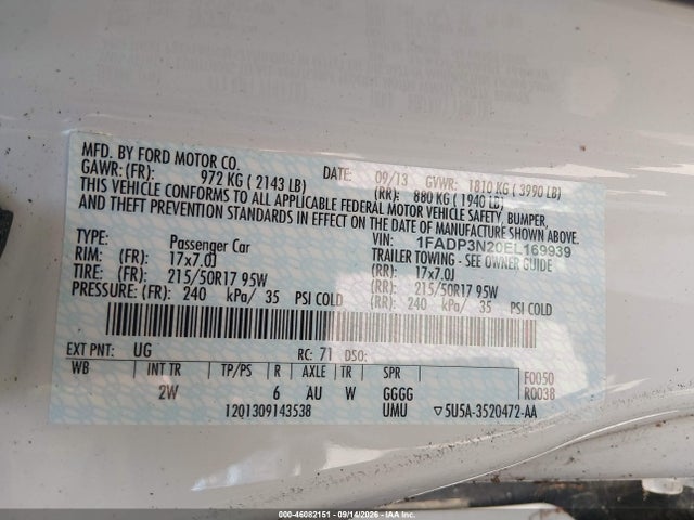 Продажа на аукционе авто 2014 Ford Focus Titanium, vin: 1FADP3N20EL169939, номер лота: 46082151