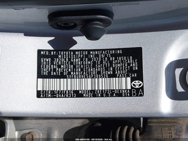 Toyota COROLLA LE 2016 5YFBURHE5GP389526 Image 9