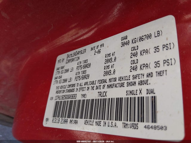 Продажа на аукционе авто 2006 Dodge Ram 1500 Slt/trx4 Off Road/sport, vin: 1D7HU18256S603693, номер лота: 46082161