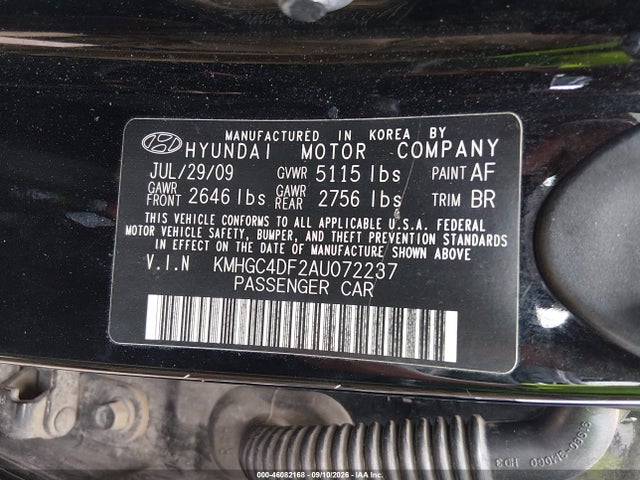 Aukcja sprzedaży 2010 Hyundai Genesis 4.6, vin: KMHGC4DF2AU072237, numer aukcji: 46082168