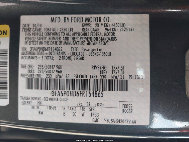 Продажа на аукционе авто 2015 Ford Fusion Se, vin: 3FA6P0HD6FR164865, номер лота: 46082171