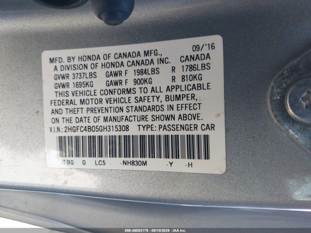 Honda Civic Lx-p 2016 2HGFC4B05GH315308 Image 9