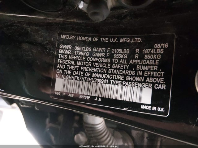 Aukcja sprzedaży 2017 Honda Civic Ex-l, vin: SHHFK7H74HU200941, numer aukcji: 46082194