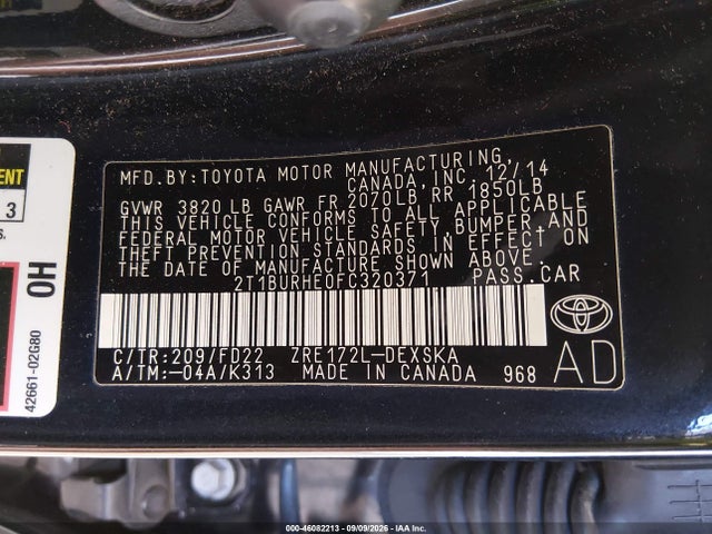 Toyota Corolla S Plus 2015 2T1BURHE0FC320371 Image 9