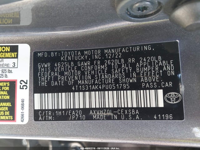 Продаж на аукціоні авто 2023 Toyota Camry Se Hybrid, vin: 4T1S31AK4PU051795, номер лоту: 46082216
