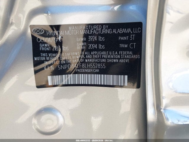 46082222 :رقم المزاد ، 5NPD84LF8LH552855 vin ، 2020 Hyundai Elantra Value Edition مزاد بيع