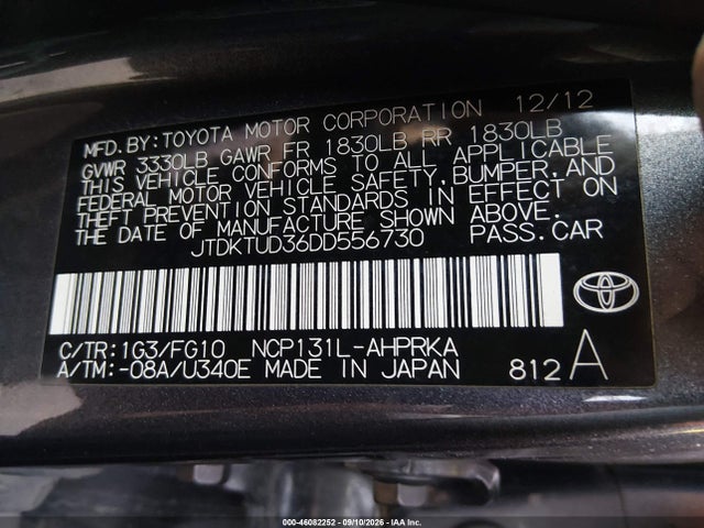 Aukcja sprzedaży 2013 Toyota Yaris Le, vin: JTDKTUD36DD556730, numer aukcji: 46082252