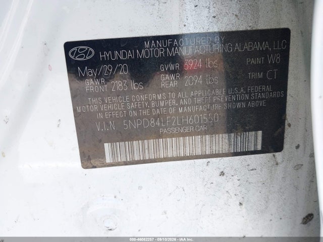 46082257 :رقم المزاد ، 5NPD84LF2LH601550 vin ، 2020 Hyundai Elantra Value Edition مزاد بيع