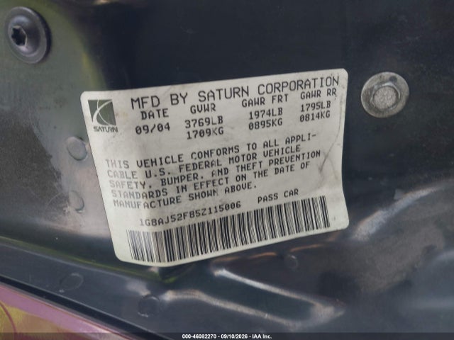 Aukcja sprzedaży 2005 Saturn Ion 2, vin: 1G8AJ52F85Z115006, numer aukcji: 46082270