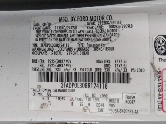 Продаж на аукціоні авто 2011 Ford Fusion Hybrid, vin: 3FADP0L30BR124118, номер лоту: 46082282
