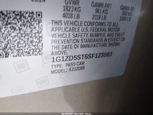 1G1ZD5ST6SF123083 Chevrolet Malibu Fwd 1lt