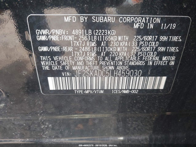 Продажа на аукционе авто 2020 Subaru Forester, vin: JF2SKADC5LH459030, номер лота: 46082378