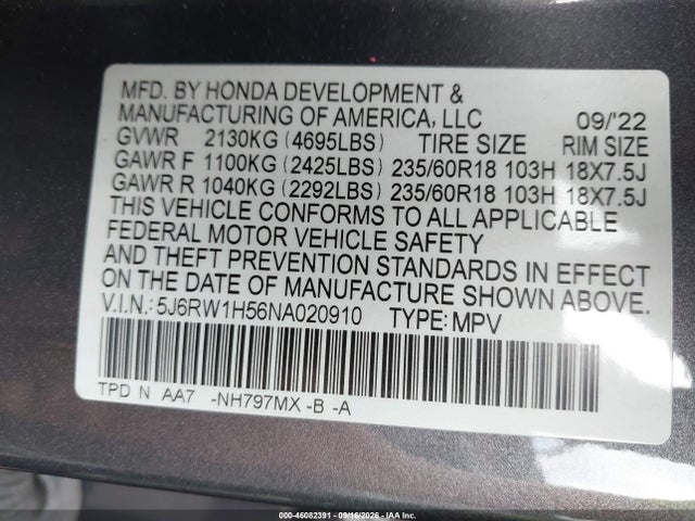 Aukcja sprzedaży 2022 Honda Cr-v 2wd Ex, vin: 5J6RW1H56NA020910, numer aukcji: 46082391