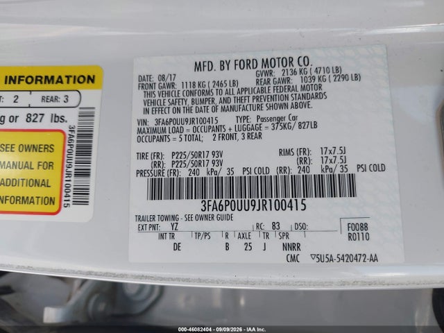 Продаж на аукціоні авто 2018 Ford Fusion Hybrid S, vin: 3FA6P0UU9JR100415, номер лоту: 46082404