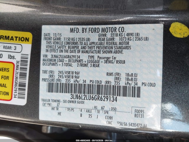 Продажа на аукционе авто 2016 Lincoln Mkz Hybrid, vin: 3LN6L2LU6GR629134, номер лота: 46082405