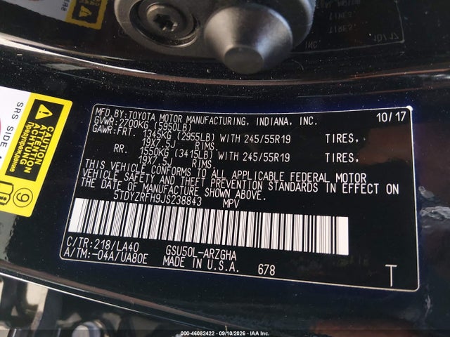 Aukcja sprzedaży 2018 Toyota Highlander Limited, vin: 5TDYZRFH9JS238843, numer aukcji: 46082422