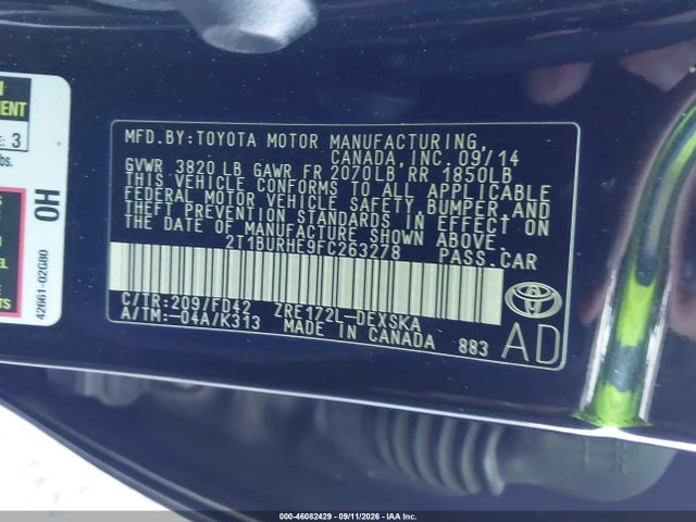 Toyota Corolla S Plus 2015 2T1BURHE9FC263278 Image 9