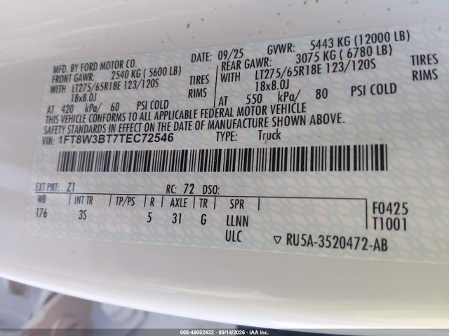Продаж на аукціоні авто 2026 Ford F-350 Xlt, vin: 1FT8W3BT7TEC72546, номер лоту: 46082432