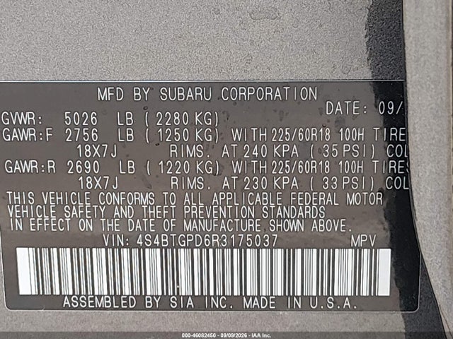 2024 Subaru Outback Touring Xt მანქანა იყიდება აუქციონზე, vin: 4S4BTGPD6R3175037, აუქციონის ნომერი: 46082450