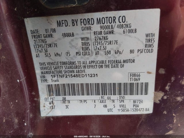 Aukcja sprzedaży 2008 Ford F-250 Xl/xlt, vin: 1FTNF21548ED11231, numer aukcji: 46082465