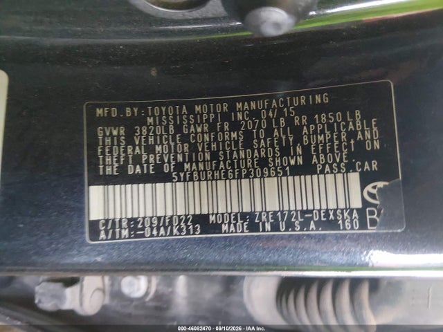 Aukcja sprzedaży 2015 Toyota Corolla S Plus, vin: 5YFBURHE6FP309651, numer aukcji: 46082470