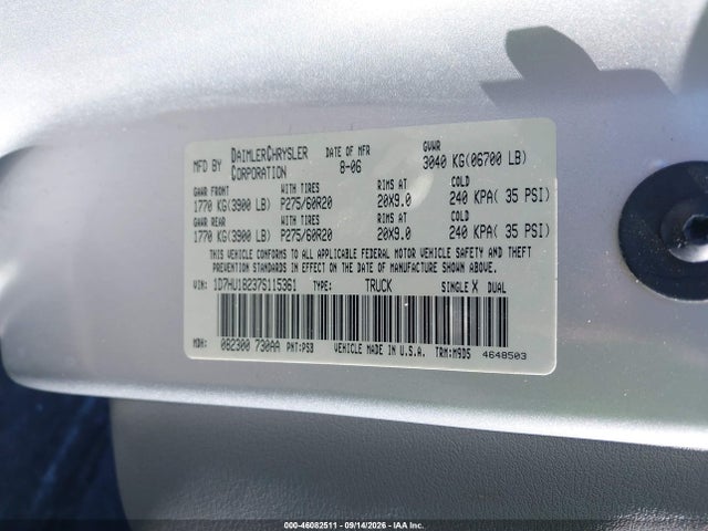 46082511 :رقم المزاد ، 1D7HU18237S115361 vin ، 2007 Dodge Ram 1500 St/slt مزاد بيع