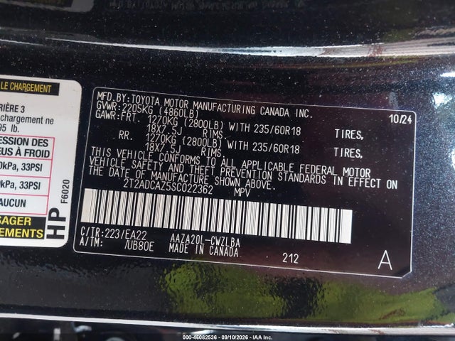 46082536 :رقم المزاد ، 2T2ADCAZ5SC022362 vin ، 2025 Lexus Nx 250 مزاد بيع