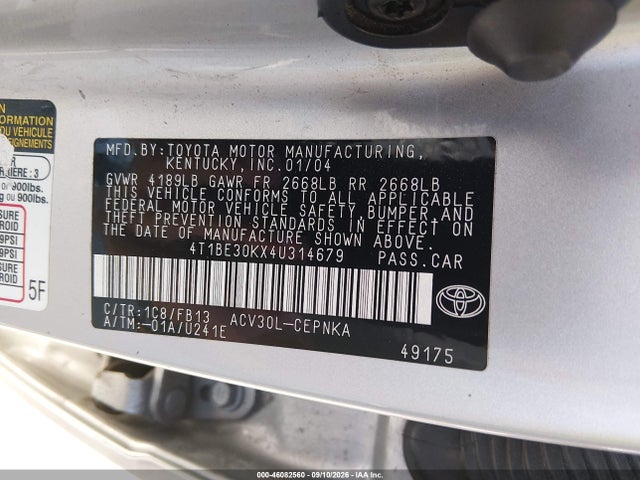 46082560 :رقم المزاد ، 4T1BE30KX4U314679 vin ، 2004 Toyota Camry Le مزاد بيع