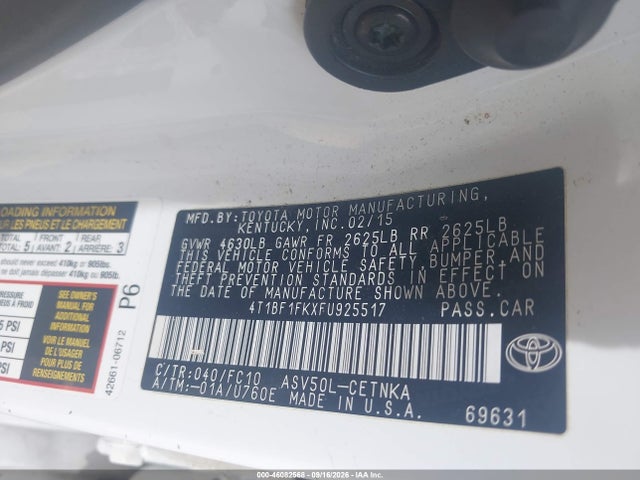 Продажа на аукционе авто 2015 Toyota Camry Le, vin: 4T1BF1FKXFU925517, номер лота: 46082568