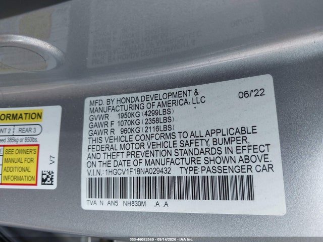 Honda ACCORD LX 2022 1HGCV1F18NA029432 Image 9