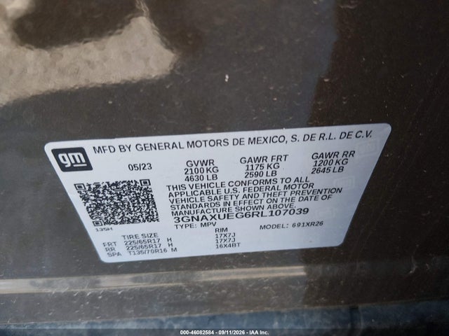 46082584 :رقم المزاد ، 3GNAXUEG6RL107039 vin ، 2024 Chevrolet Equinox Awd Lt مزاد بيع
