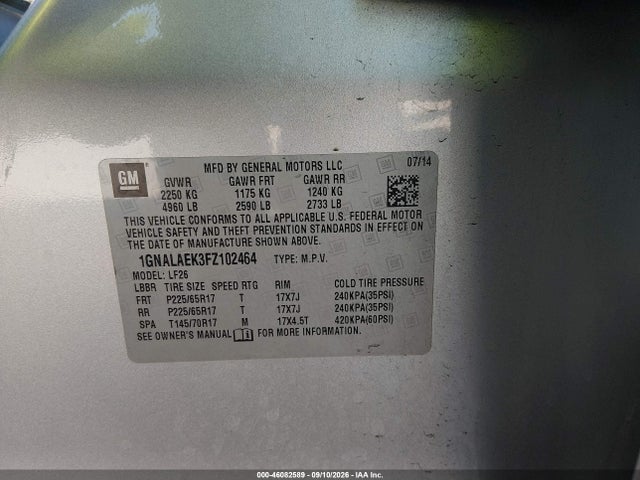 Aukcja sprzedaży 2015 Chevrolet Equinox Ls, vin: 1GNALAEK3FZ102464, numer aukcji: 46082589