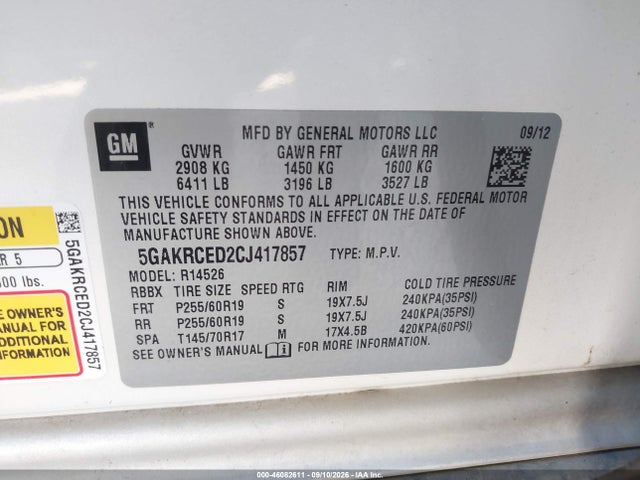 Продажа на аукционе авто 2012 Buick Enclave Leather, vin: 5GAKRCED2CJ417857, номер лота: 46082611