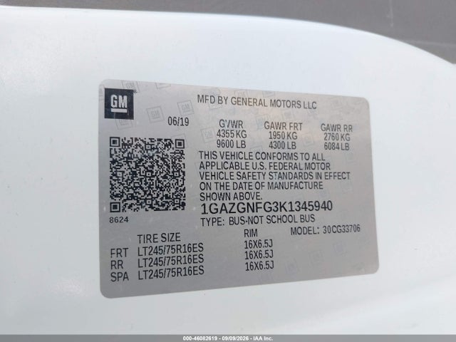Продаж на аукціоні авто 2019 Chevrolet Express 3500 Ls, vin: 1GAZGNFG3K1345940, номер лоту: 46082619