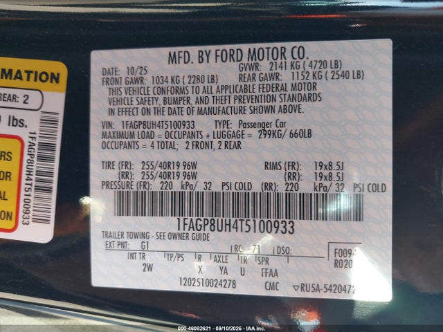 Продажа на аукционе авто 2026 Ford Mustang Ecoboost, vin: 1FAGP8UH4T5100933, номер лота: 46082621