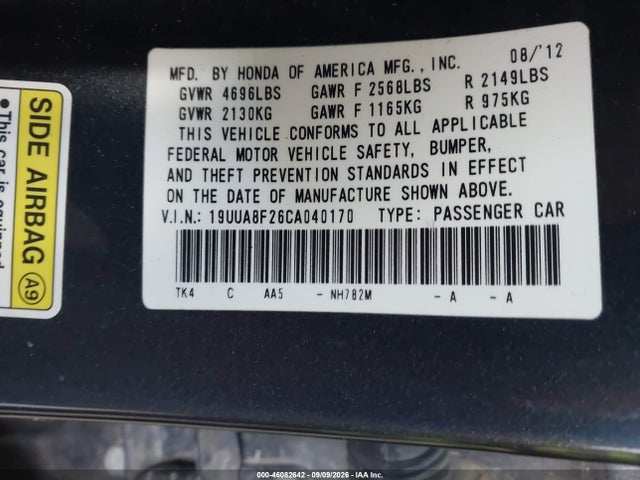 Продажа на аукционе авто 2012 Acura Tl 3.5, vin: 19UUA8F26CA040170, номер лота: 46082642