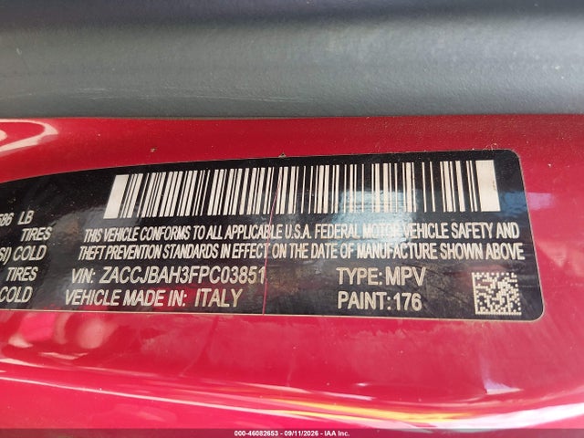 46082653 :رقم المزاد ، ZACCJBAH3FPC03851 vin ، 2015 Jeep Renegade Sport مزاد بيع