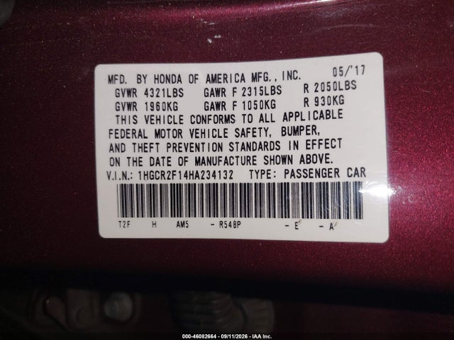 1HGCR2F14HA234132 Honda Accord Sport Se