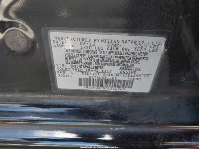 Продажа на аукционе авто 2014 Nissan Versa 1.6 S+, vin: 3N1CN7AP4EL816788, номер лота: 46082714